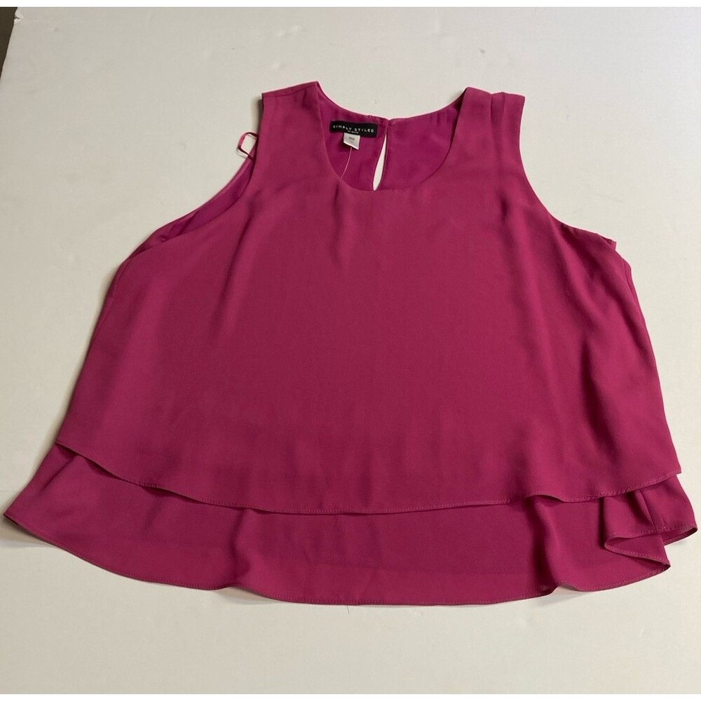 Simply Styled by Sears Pink Solid Round Neck Layered Tank Blouse L